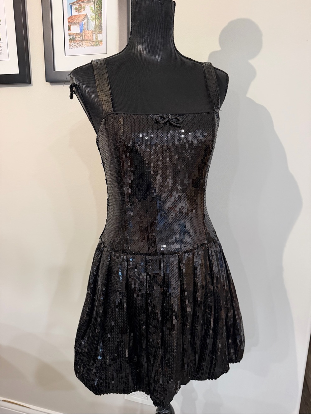 NWT Wayf Women’s Black Sequin Party Dress with Square Neck S
